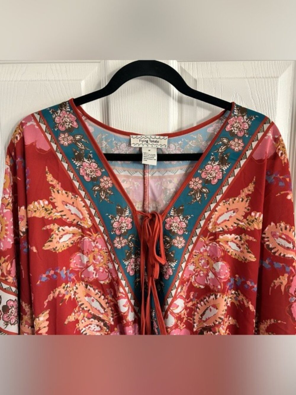 Flying Tomato Rust Floral Tie-Front Peasant Boho Blouse NWT Festival - Picture 3 of 16